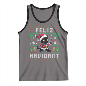 Santa Cat Feliz Navidart Tank Top Funny Dartist Ugly Christmas Gift TS12 Deep Heather Black Print Your Wear