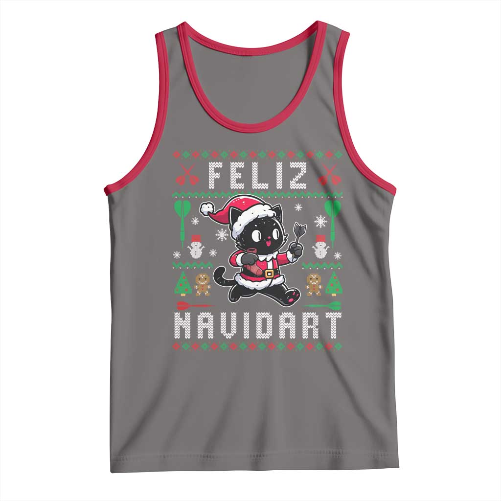 Santa Cat Feliz Navidart Tank Top Funny Dartist Ugly Christmas Gift TS12 Deep Heather Red Print Your Wear