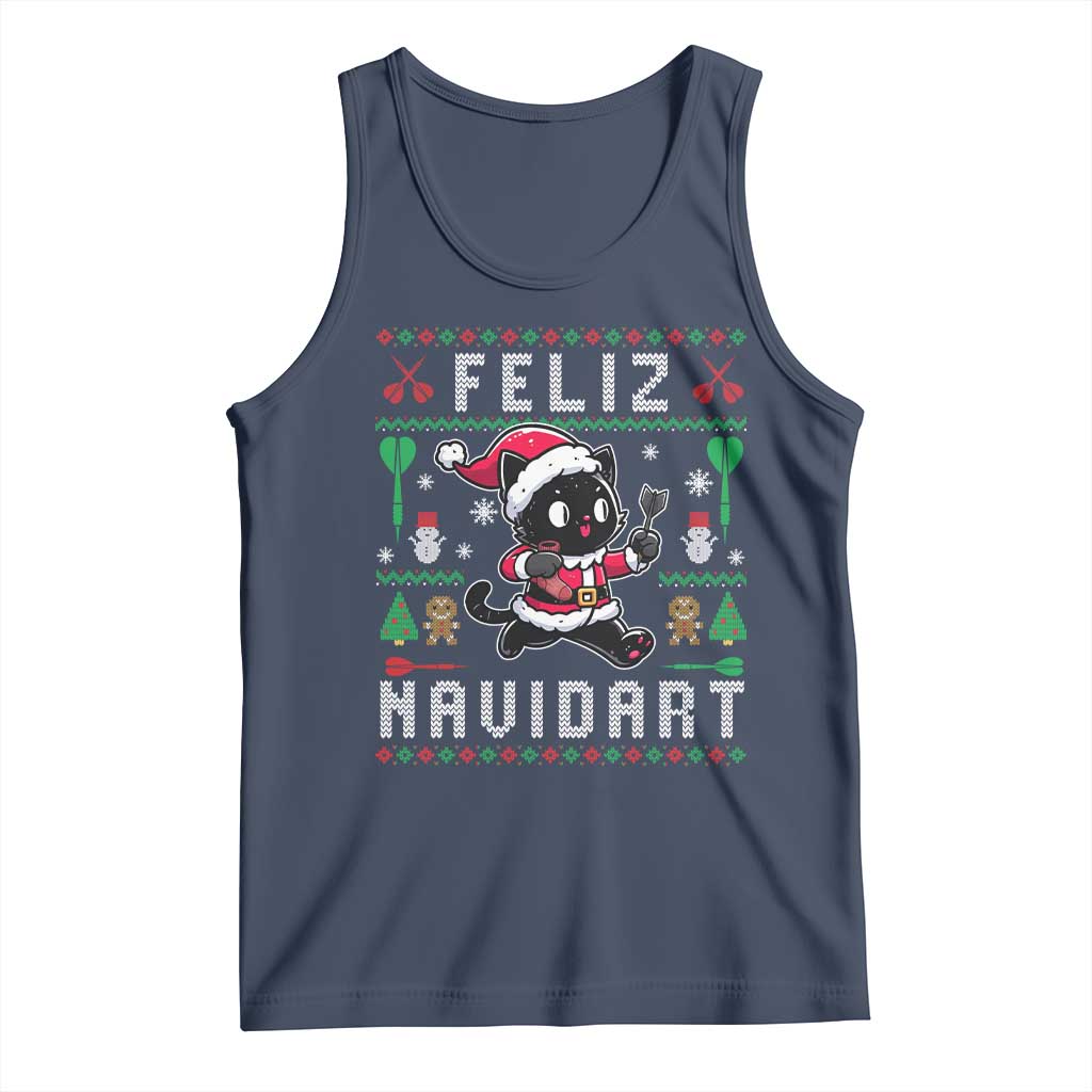 Santa Cat Feliz Navidart Tank Top Funny Dartist Ugly Christmas Gift TS12 Navy Print Your Wear