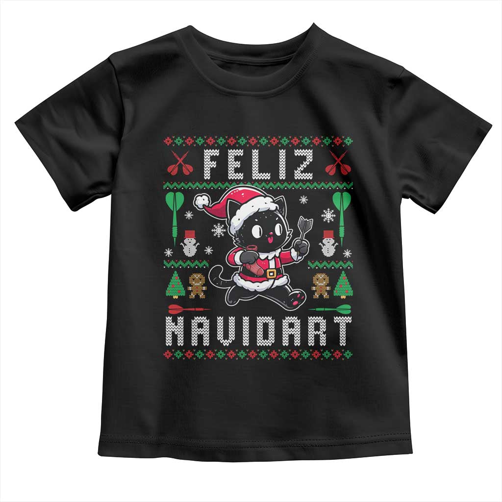 Santa Cat Feliz Navidart Toddler T Shirt Funny Dartist Ugly Christmas Gift TS12 Black Print Your Wear