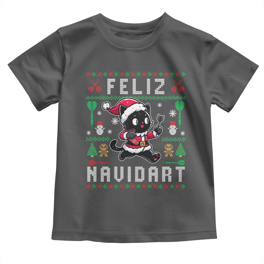Santa Cat Feliz Navidart Toddler T Shirt Funny Dartist Ugly Christmas Gift TS12 Dark Heather Print Your Wear