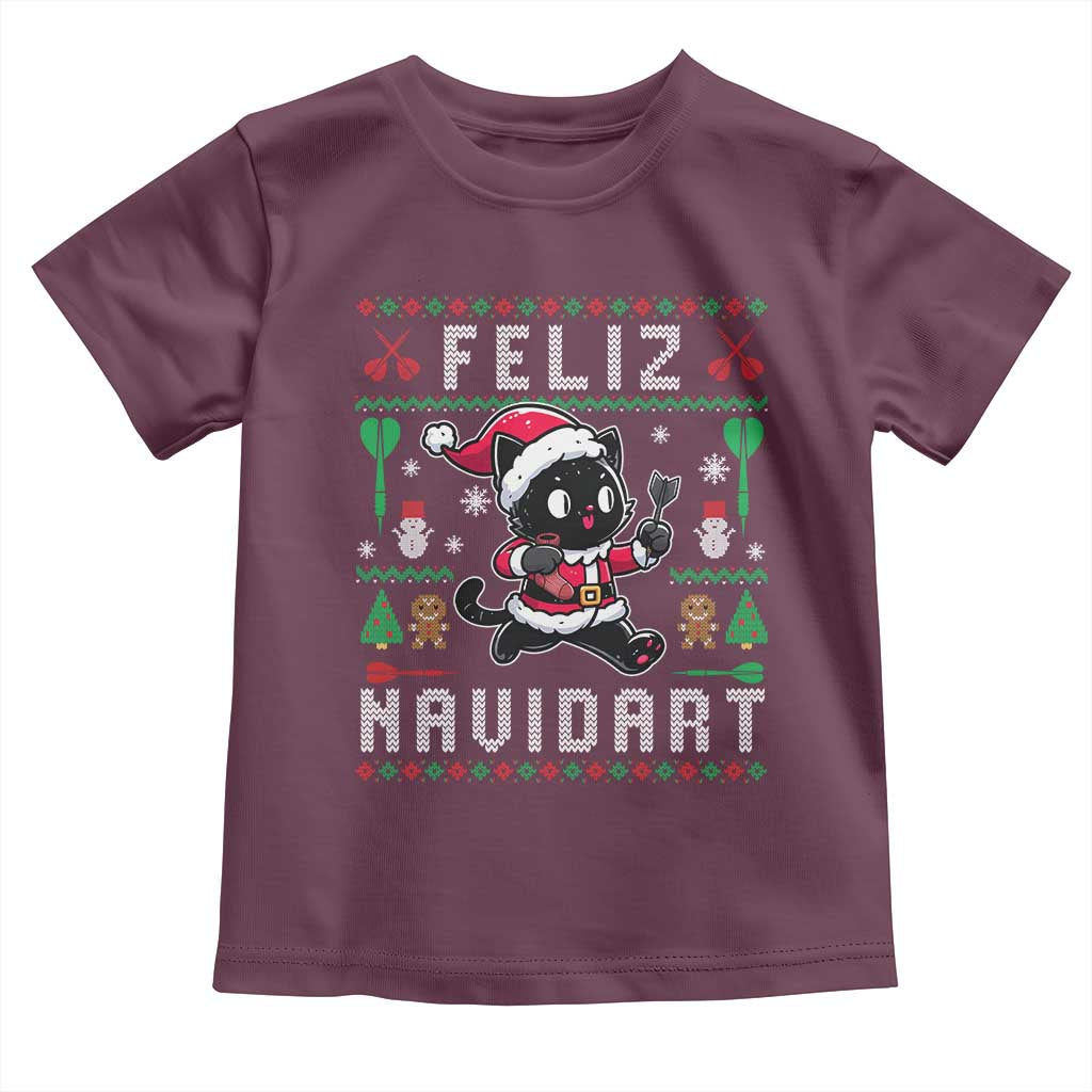 Santa Cat Feliz Navidart Toddler T Shirt Funny Dartist Ugly Christmas Gift TS12 Maroon Print Your Wear