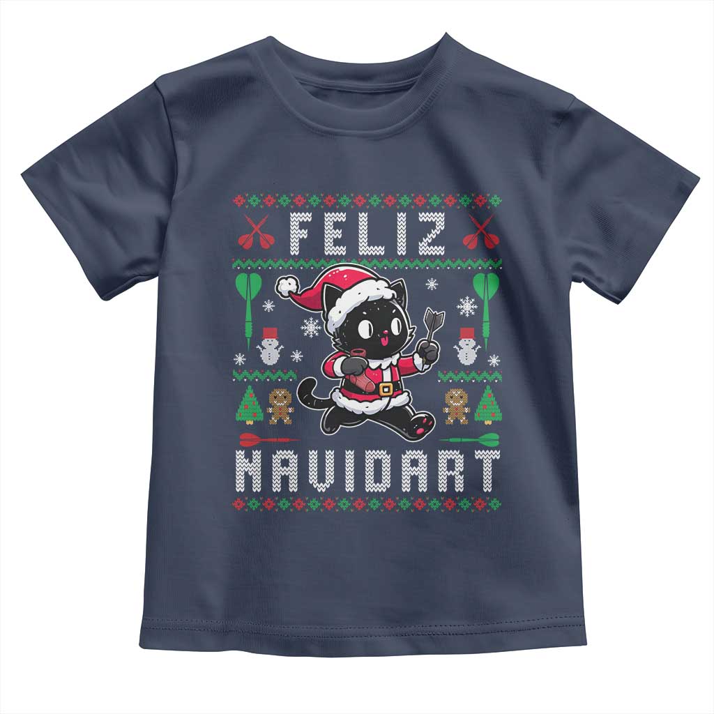 Santa Cat Feliz Navidart Toddler T Shirt Funny Dartist Ugly Christmas Gift TS12 Navy Print Your Wear