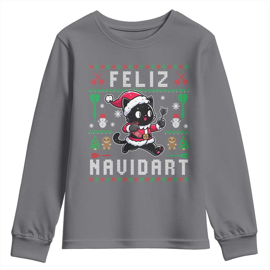 Santa Cat Feliz Navidart Youth Sweatshirt Funny Dartist Ugly Christmas Gift TS12 Charcoal Print Your Wear