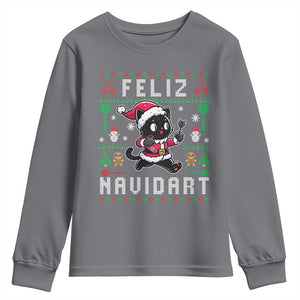 Santa Cat Feliz Navidart Youth Sweatshirt Funny Dartist Ugly Christmas Gift TS12 Charcoal Print Your Wear