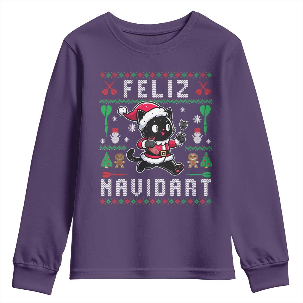 Santa Cat Feliz Navidart Youth Sweatshirt Funny Dartist Ugly Christmas Gift TS12 Purple Print Your Wear
