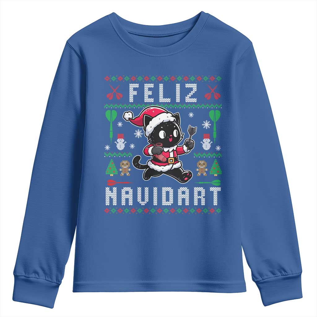 Santa Cat Feliz Navidart Youth Sweatshirt Funny Dartist Ugly Christmas Gift TS12 Royal Blue Print Your Wear