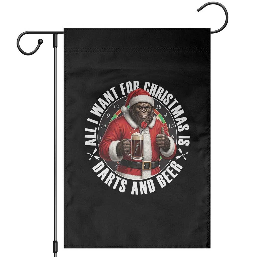 Funny Santa Bigfoot Dartist Beer Lover Garden Flag Merry Dartsmas Christmas Gift TS12 Black Print Your Wear