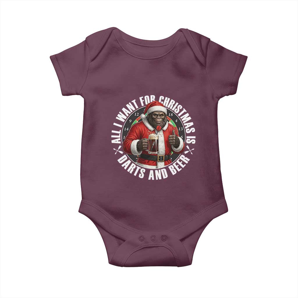 Funny Santa Bigfoot Dartist Beer Lover Baby Onesie Merry Dartsmas Christmas Gift TS12 Maroon Print Your Wear