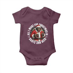 Funny Santa Bigfoot Dartist Beer Lover Baby Onesie Merry Dartsmas Christmas Gift TS12 Maroon Print Your Wear