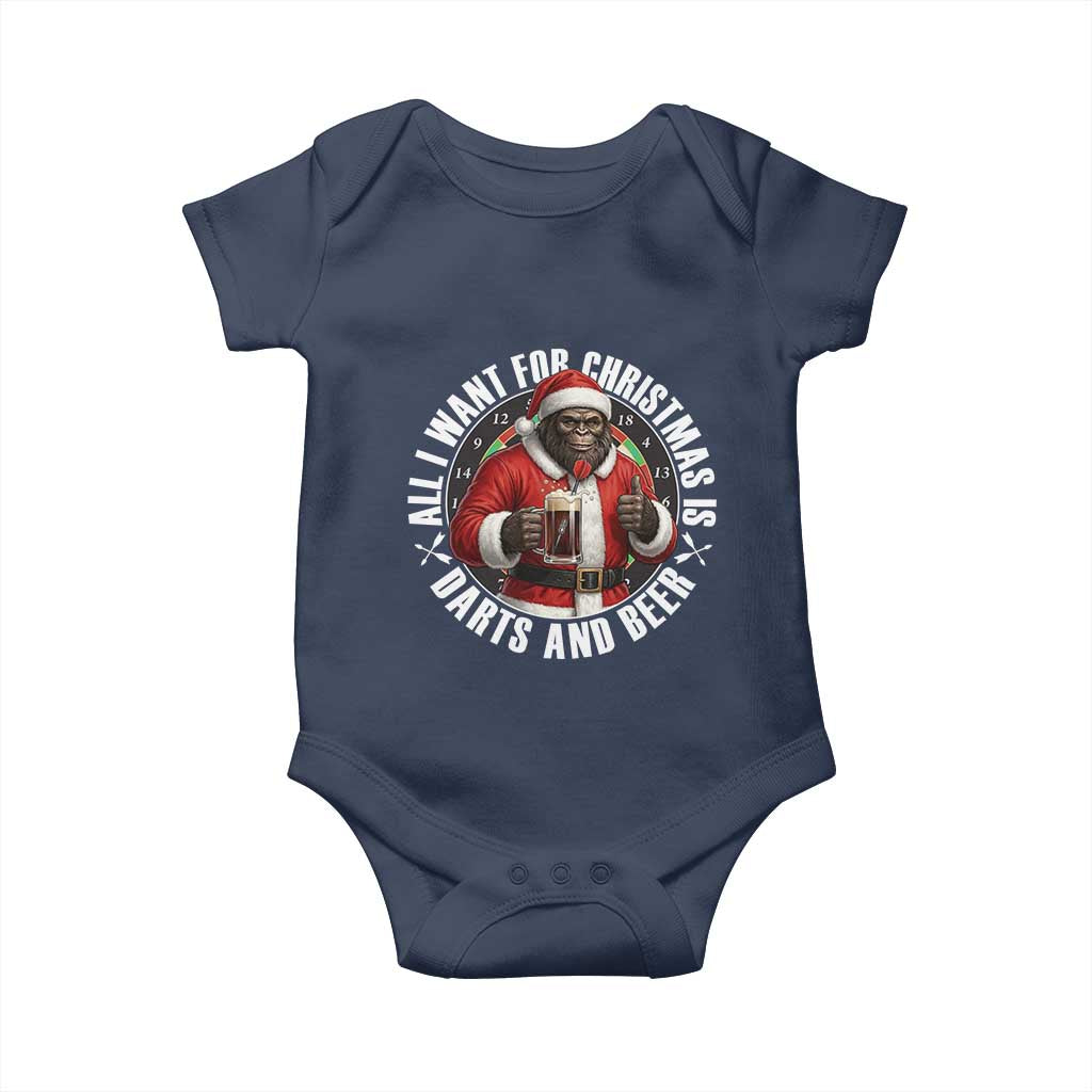 Funny Santa Bigfoot Dartist Beer Lover Baby Onesie Merry Dartsmas Christmas Gift TS12 Navy Print Your Wear