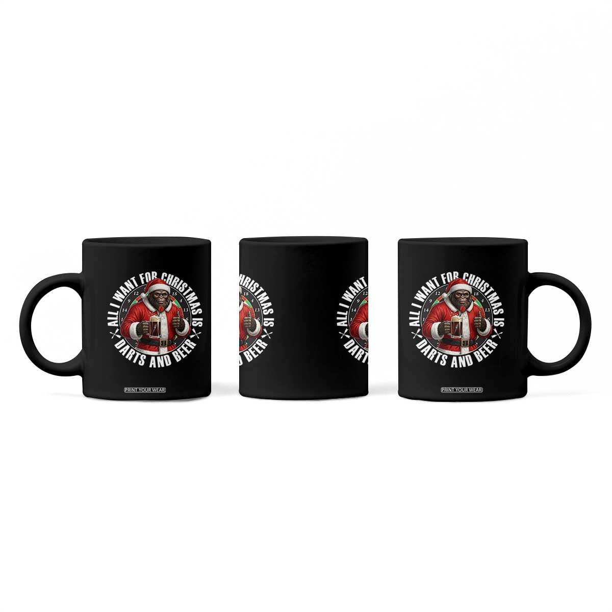Funny Santa Bigfoot Dartist Beer Lover Coffee Mug Merry Dartsmas Christmas Gift TS12 Print Your Wear