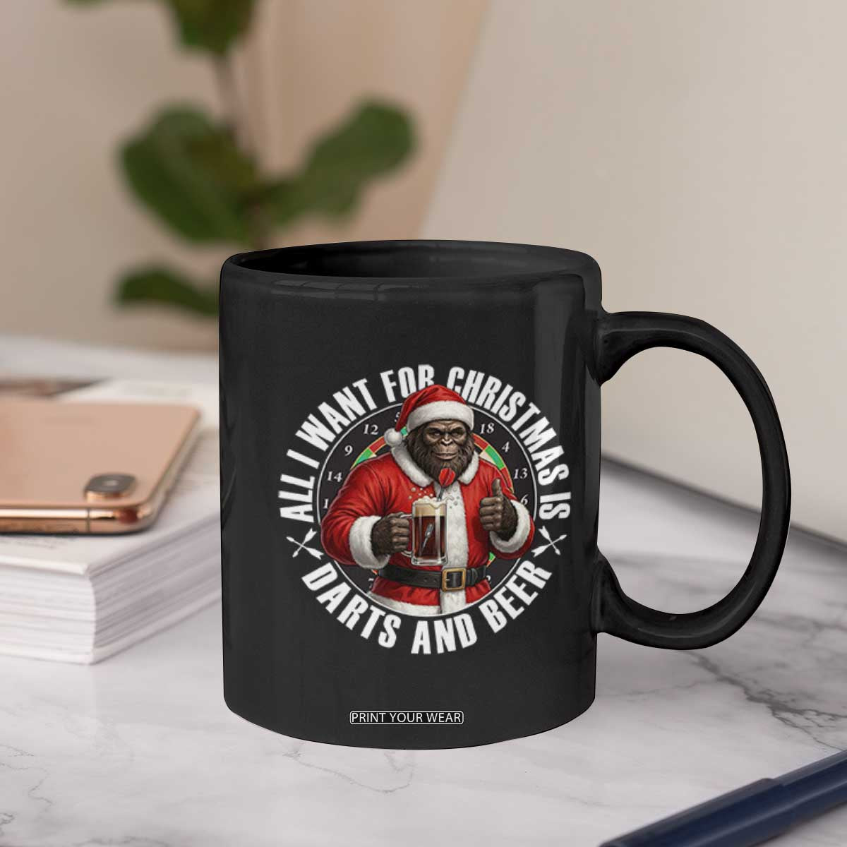 Funny Santa Bigfoot Dartist Beer Lover Coffee Mug Merry Dartsmas Christmas Gift TS12 Print Your Wear