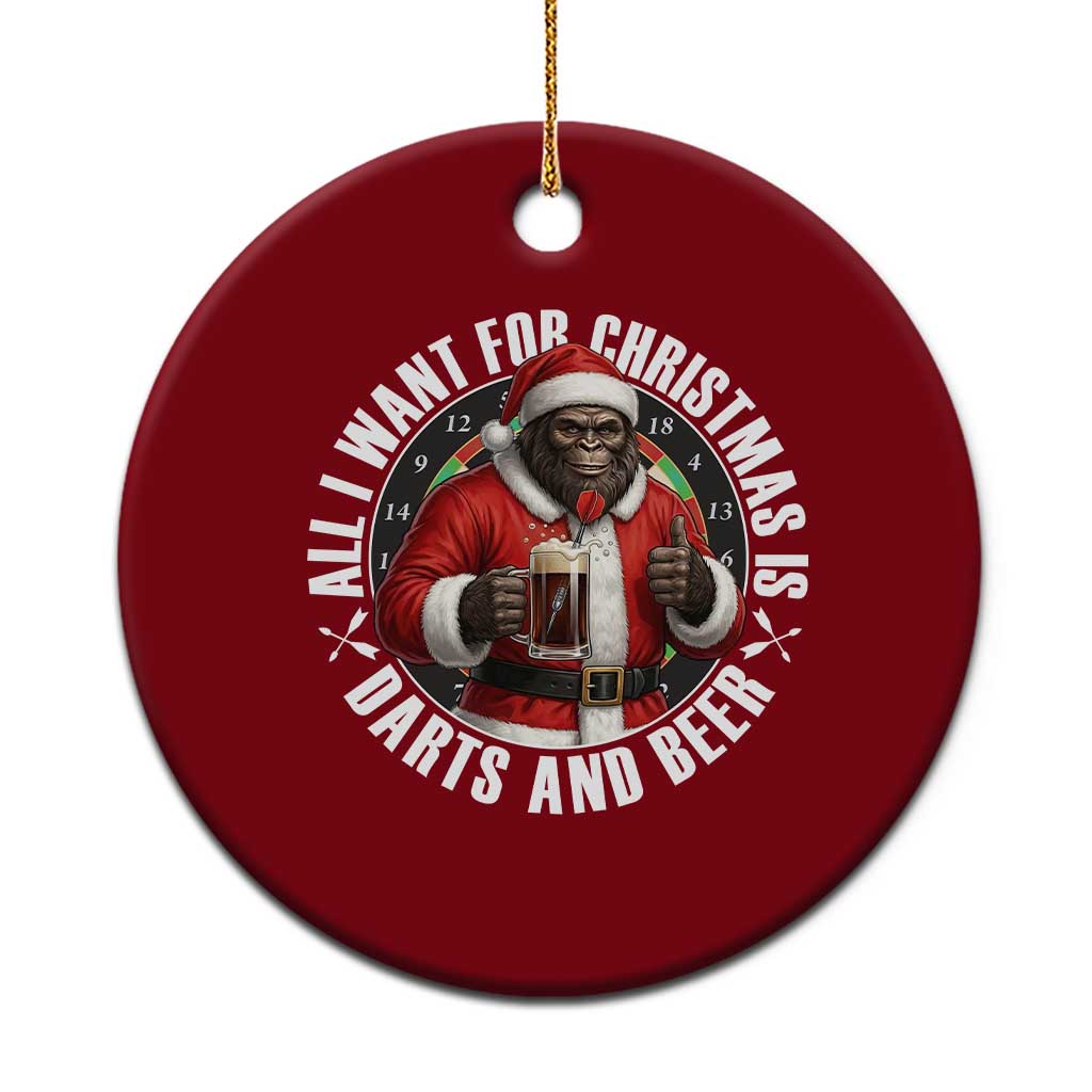 Funny Santa Bigfoot Dartist Beer Lover Ceramic Ornament Merry Dartsmas Christmas Gift TS12 1pc Red Print Your Wear