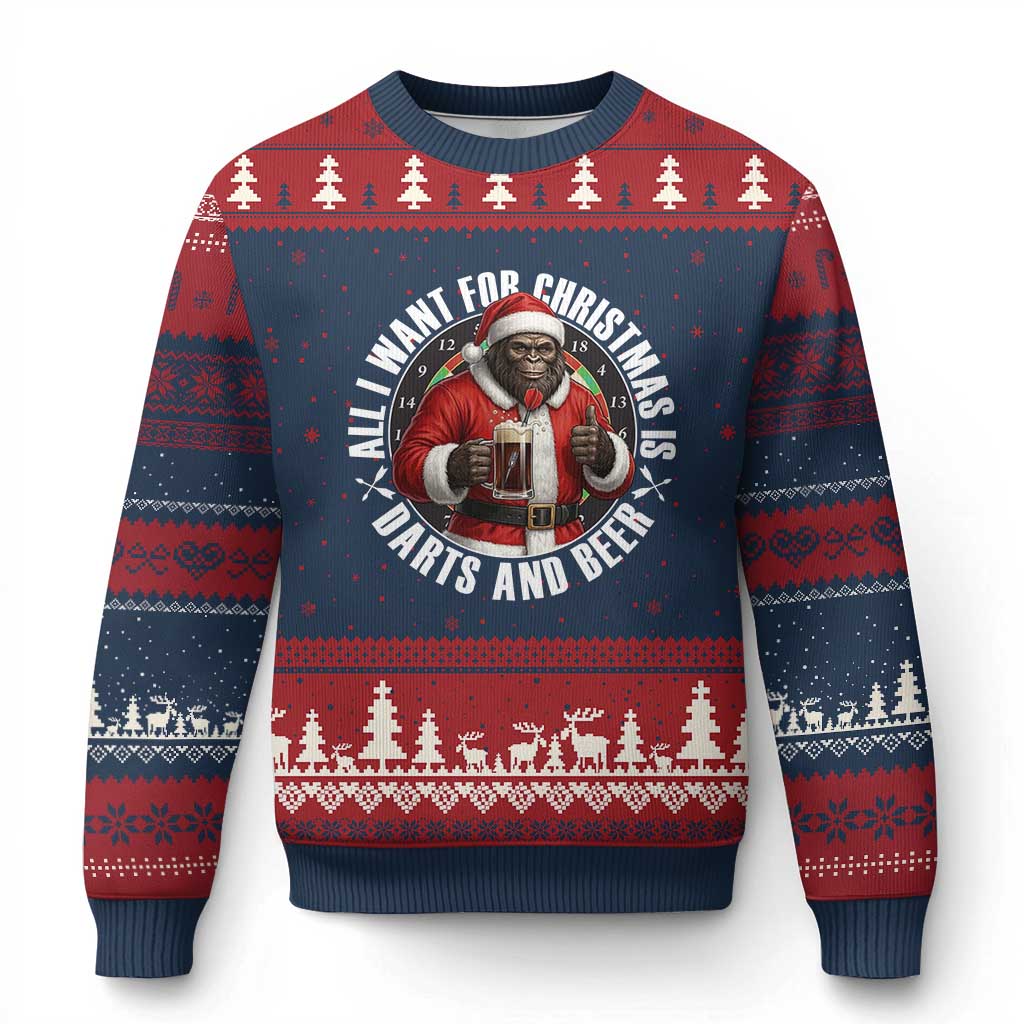 Funny Santa Bigfoot Dartist Beer Lover Ugly Christmas Sweater Merry Dartsmas Xmas Gift TS12 Navy Red Print Your Wear
