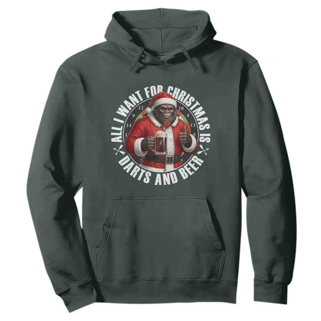 Funny Santa Bigfoot Dartist Beer Lover Hoodie Merry Dartsmas Christmas Gift TS12 Dark Forest Green Print Your Wear