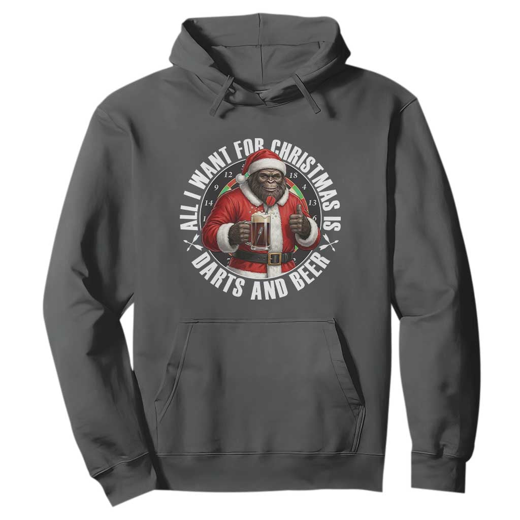 Funny Santa Bigfoot Dartist Beer Lover Hoodie Merry Dartsmas Christmas Gift TS12 Dark Heather Print Your Wear