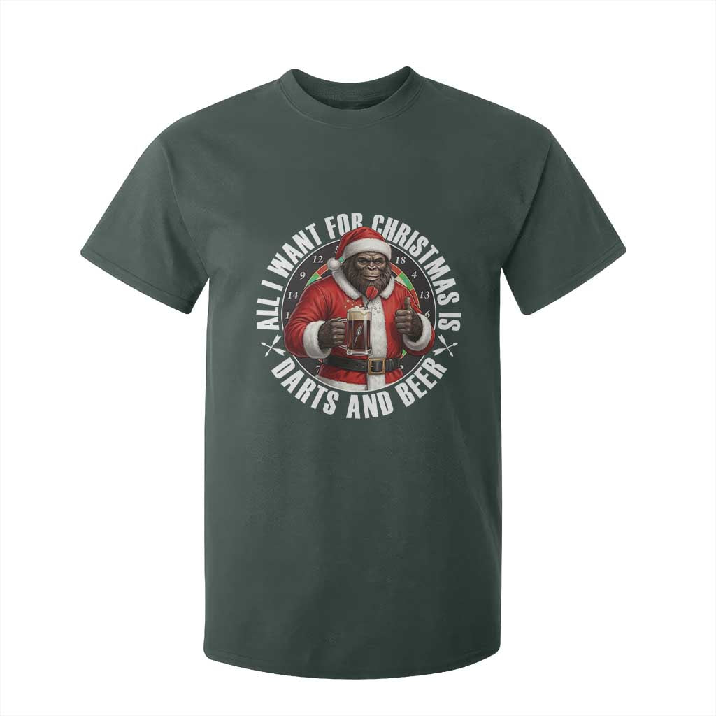 Funny Santa Bigfoot Dartist Beer Lover T Shirt For Kid Merry Dartsmas Christmas Gift TS12 Dark Forest Green Print Your Wear