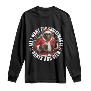Funny Santa Bigfoot Dartist Beer Lover Long Sleeve Shirt Merry Dartsmas Christmas Gift TS12 Black Print Your Wear