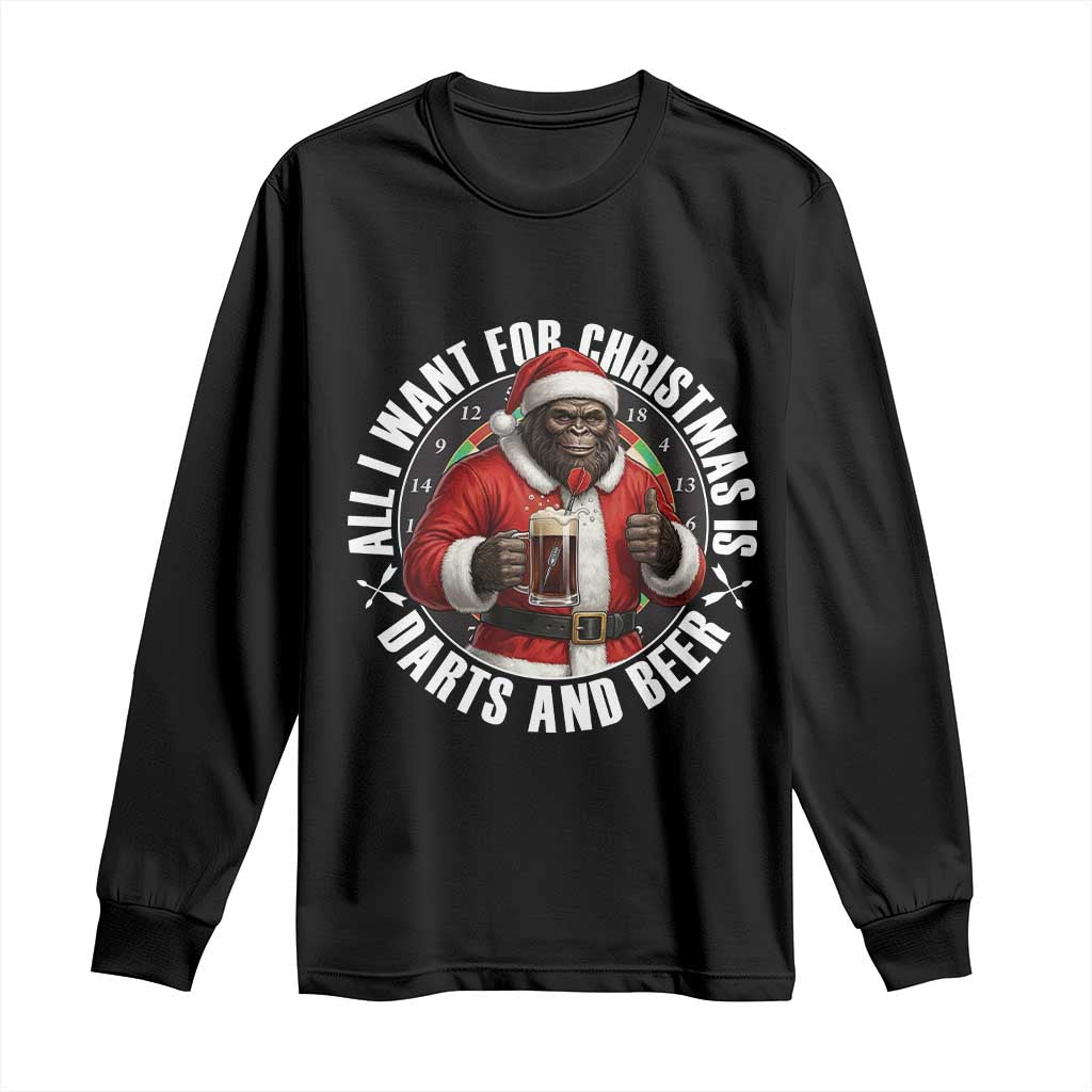 Funny Santa Bigfoot Dartist Beer Lover Long Sleeve Shirt Merry Dartsmas Christmas Gift TS12 Black Print Your Wear