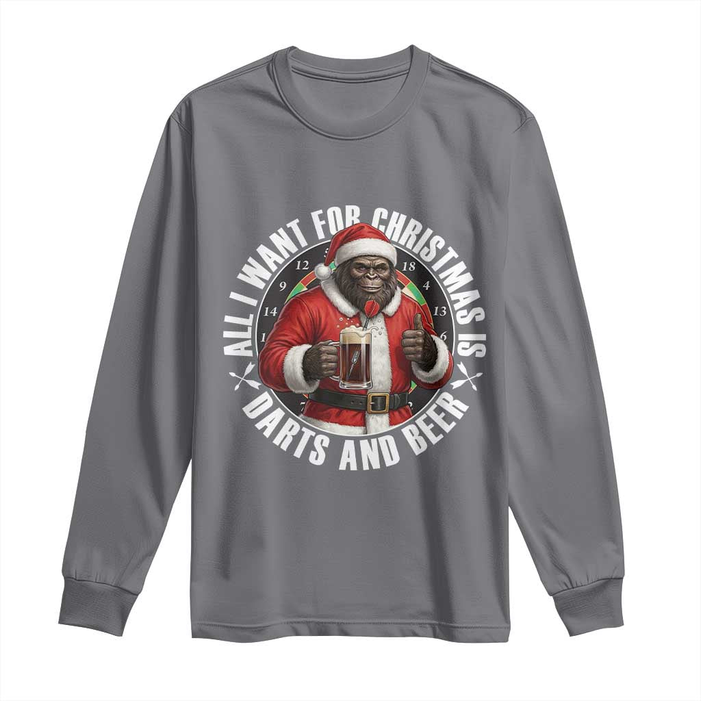 Funny Santa Bigfoot Dartist Beer Lover Long Sleeve Shirt Merry Dartsmas Christmas Gift TS12 Charcoal Print Your Wear