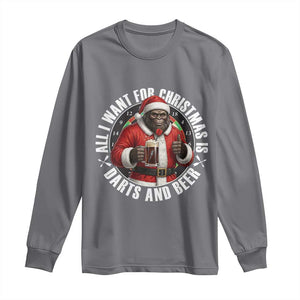 Funny Santa Bigfoot Dartist Beer Lover Long Sleeve Shirt Merry Dartsmas Christmas Gift TS12 Charcoal Print Your Wear