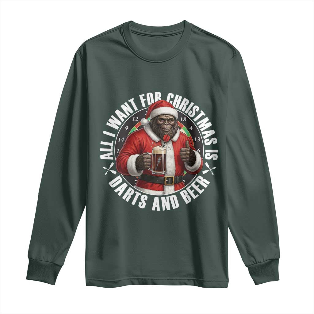 Funny Santa Bigfoot Dartist Beer Lover Long Sleeve Shirt Merry Dartsmas Christmas Gift TS12 Dark Forest Green Print Your Wear