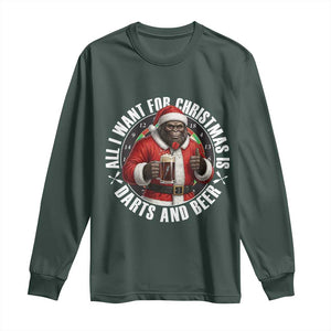 Funny Santa Bigfoot Dartist Beer Lover Long Sleeve Shirt Merry Dartsmas Christmas Gift TS12 Dark Forest Green Print Your Wear