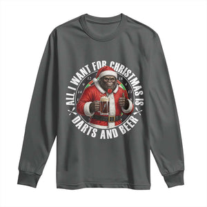 Funny Santa Bigfoot Dartist Beer Lover Long Sleeve Shirt Merry Dartsmas Christmas Gift TS12 Dark Heather Print Your Wear