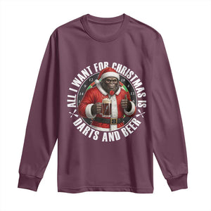 Funny Santa Bigfoot Dartist Beer Lover Long Sleeve Shirt Merry Dartsmas Christmas Gift TS12 Maroon Print Your Wear