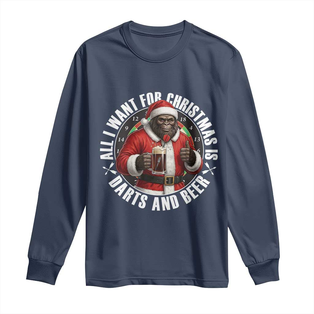 Funny Santa Bigfoot Dartist Beer Lover Long Sleeve Shirt Merry Dartsmas Christmas Gift TS12 Navy Print Your Wear