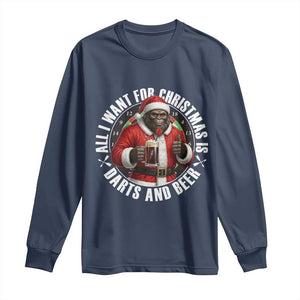 Funny Santa Bigfoot Dartist Beer Lover Long Sleeve Shirt Merry Dartsmas Christmas Gift TS12 Navy Print Your Wear
