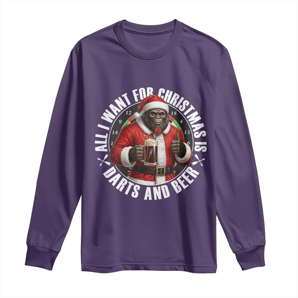 Funny Santa Bigfoot Dartist Beer Lover Long Sleeve Shirt Merry Dartsmas Christmas Gift TS12 Purple Print Your Wear
