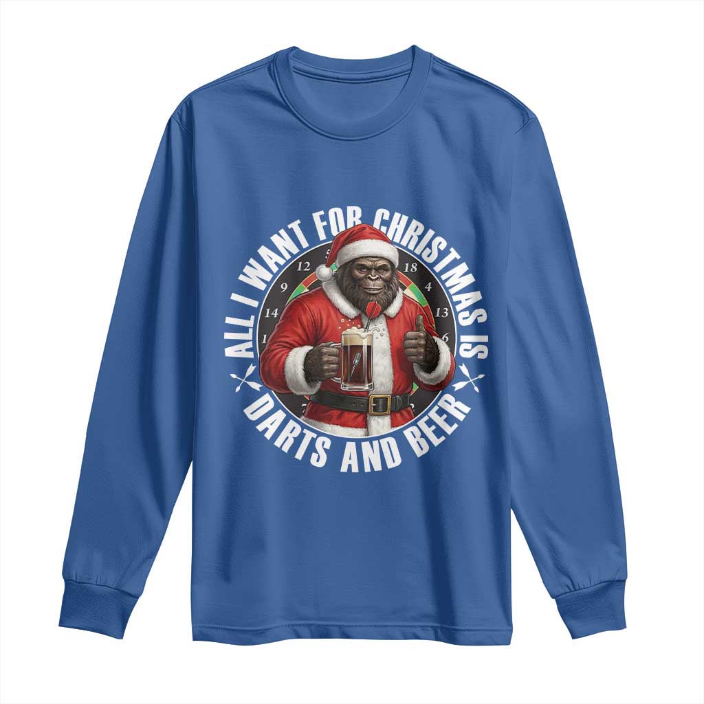 Funny Santa Bigfoot Dartist Beer Lover Long Sleeve Shirt Merry Dartsmas Christmas Gift TS12 Royal Blue Print Your Wear