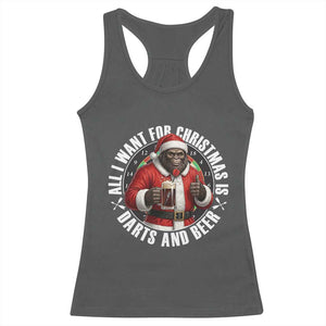 Funny Santa Bigfoot Dartist Beer Lover Racerback Tank Top Merry Dartsmas Christmas Gift TS12 Dark Heather Print Your Wear