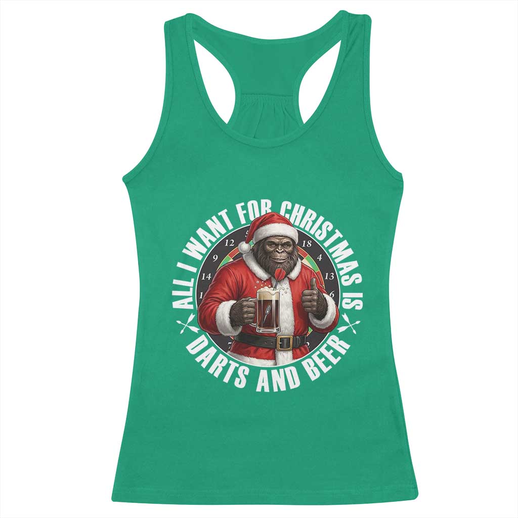 Funny Santa Bigfoot Dartist Beer Lover Racerback Tank Top Merry Dartsmas Christmas Gift TS12 Irish Green Print Your Wear