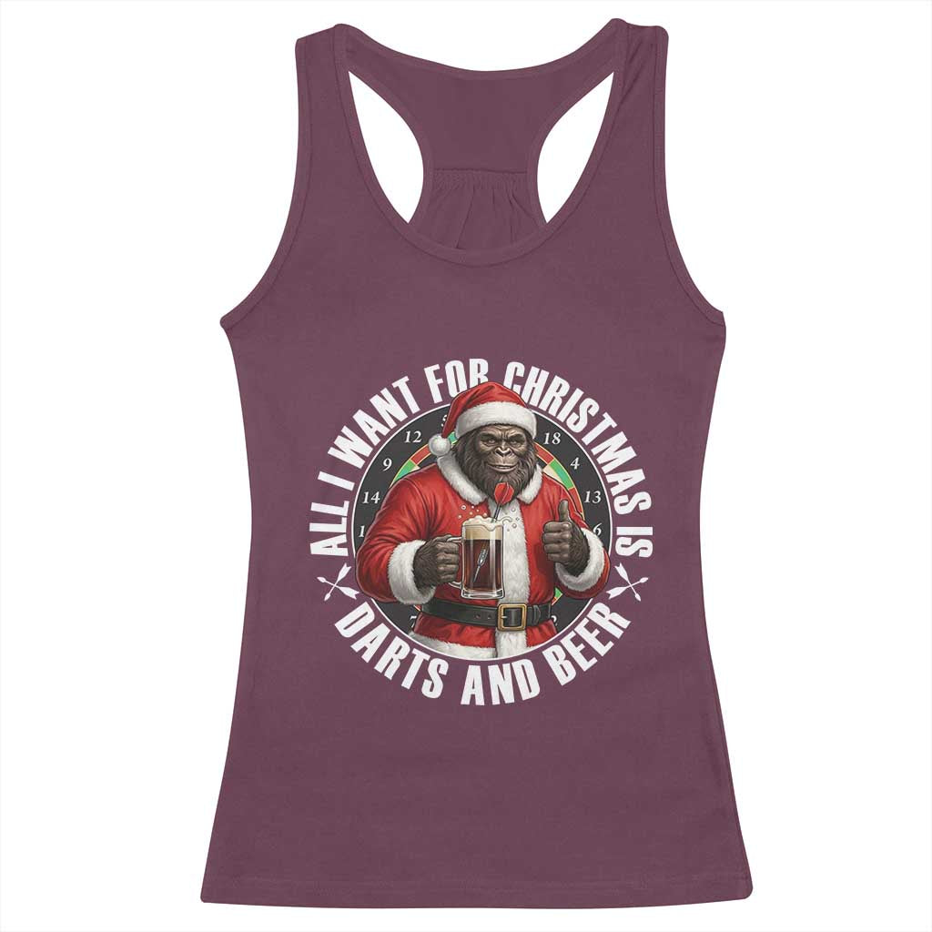 Funny Santa Bigfoot Dartist Beer Lover Racerback Tank Top Merry Dartsmas Christmas Gift TS12 Maroon Print Your Wear