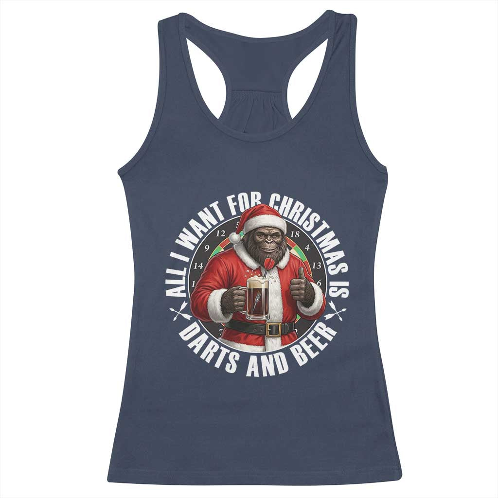 Funny Santa Bigfoot Dartist Beer Lover Racerback Tank Top Merry Dartsmas Christmas Gift TS12 Navy Print Your Wear