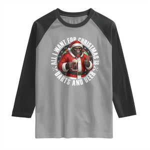 Funny Santa Bigfoot Dartist Beer Lover Raglan Shirt Merry Dartsmas Christmas Gift TS12 Sport Gray Black Print Your Wear
