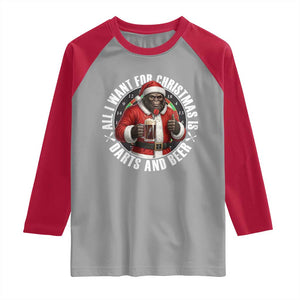 Funny Santa Bigfoot Dartist Beer Lover Raglan Shirt Merry Dartsmas Christmas Gift TS12 Sport Gray Red Print Your Wear