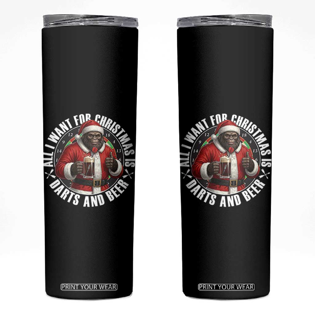 Funny Santa Bigfoot Dartist Beer Lover Skinny Tumbler Merry Dartsmas Christmas Gift TS12 Black Print Your Wear
