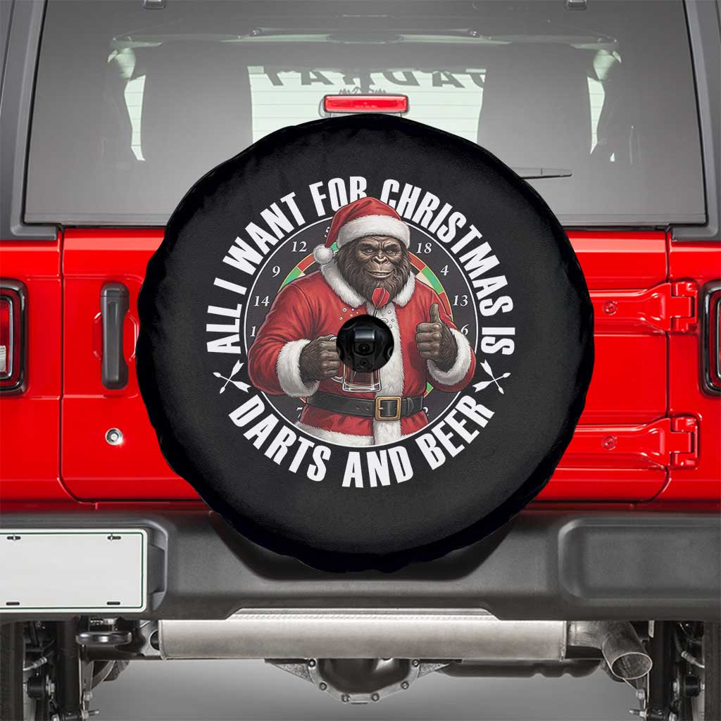 Funny Santa Bigfoot Dartist Beer Lover Spare Tire Cover Merry Dartsmas Christmas Gift TS12 Black Print Your Wear