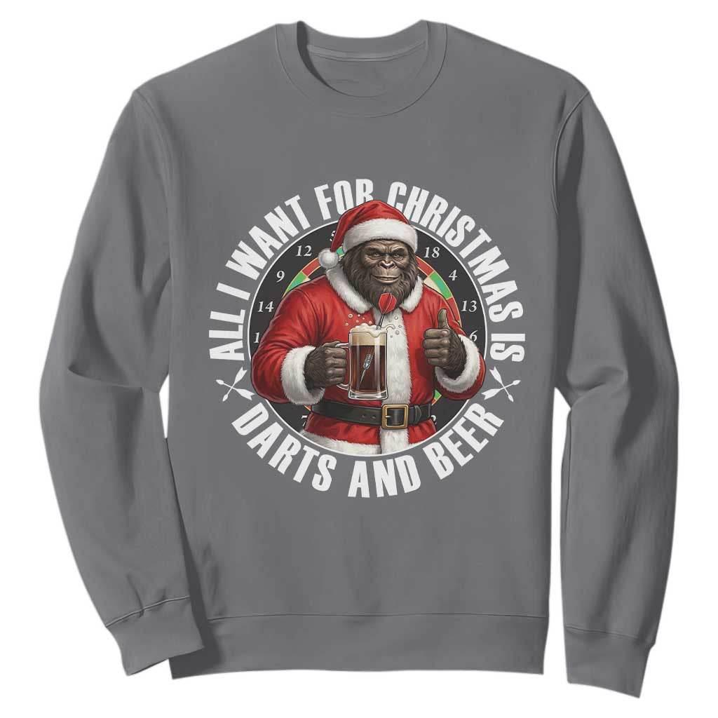 Funny Santa Bigfoot Dartist Beer Lover Sweatshirt Merry Dartsmas Christmas Gift TS12 Charcoal Print Your Wear