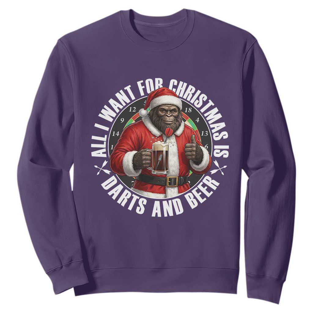 Funny Santa Bigfoot Dartist Beer Lover Sweatshirt Merry Dartsmas Christmas Gift TS12 Purple Print Your Wear