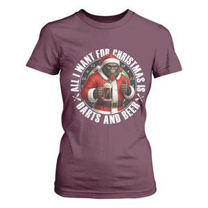 Funny Santa Bigfoot Dartist Beer Lover T Shirt For Women Merry Dartsmas Christmas Gift TS12 Maroon Print Your Wear