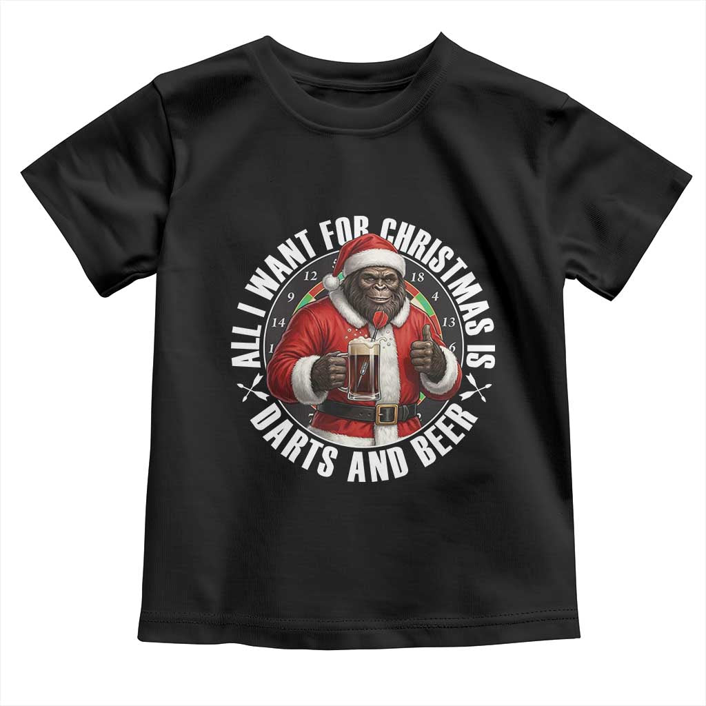 Funny Santa Bigfoot Dartist Beer Lover Toddler T Shirt Merry Dartsmas Christmas Gift TS12 Black Print Your Wear