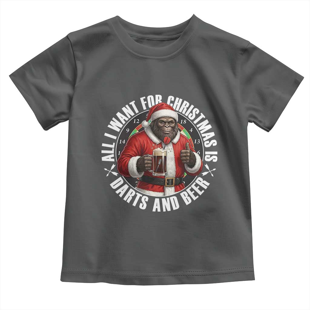 Funny Santa Bigfoot Dartist Beer Lover Toddler T Shirt Merry Dartsmas Christmas Gift TS12 Dark Heather Print Your Wear