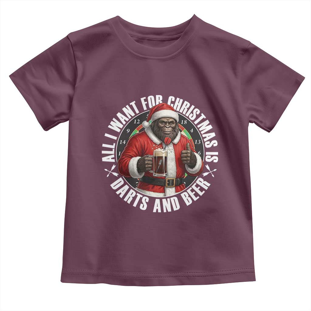 Funny Santa Bigfoot Dartist Beer Lover Toddler T Shirt Merry Dartsmas Christmas Gift TS12 Maroon Print Your Wear