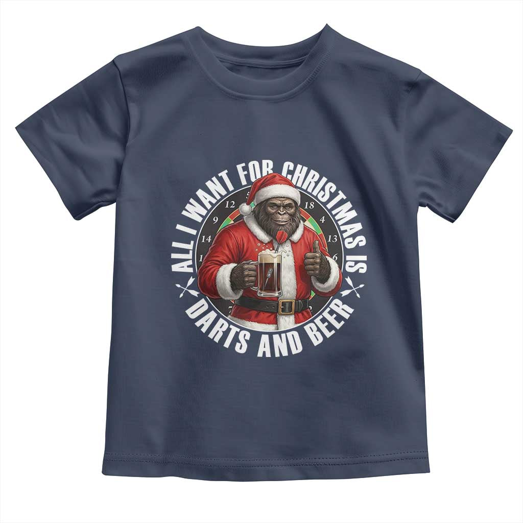 Funny Santa Bigfoot Dartist Beer Lover Toddler T Shirt Merry Dartsmas Christmas Gift TS12 Navy Print Your Wear