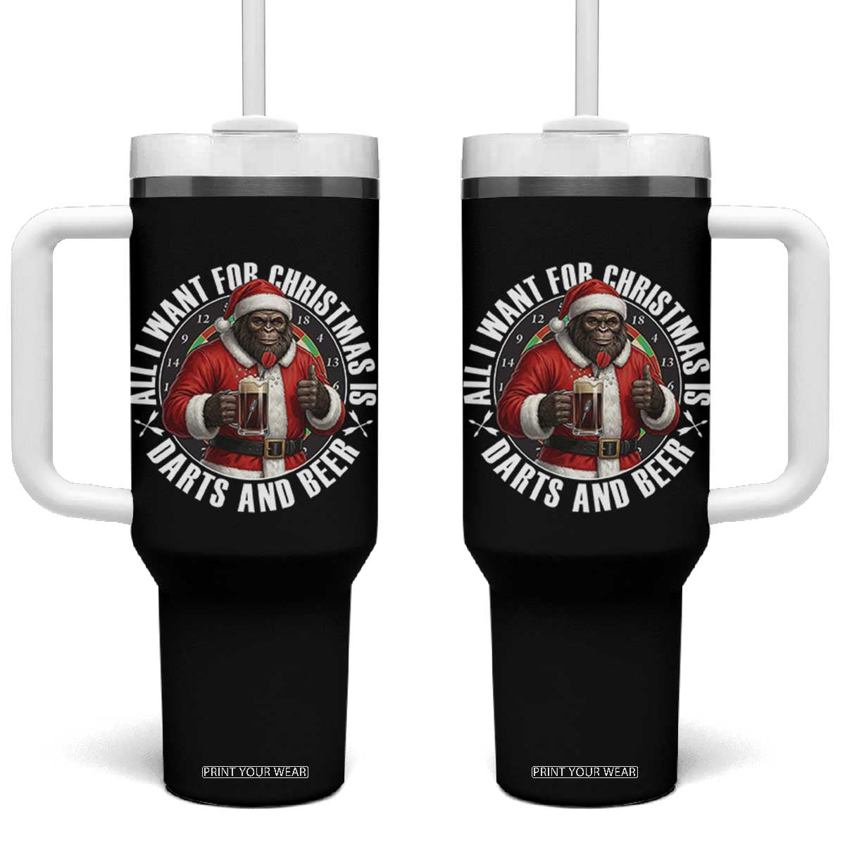 Funny Santa Bigfoot Dartist Beer Lover Tumbler With Handle Merry Dartsmas Christmas Gift TS12 One Size: 40 oz Black Print Your Wear